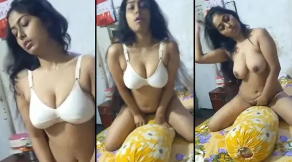 Desi Cute Girl Riding on Pillow her boobs HD Video